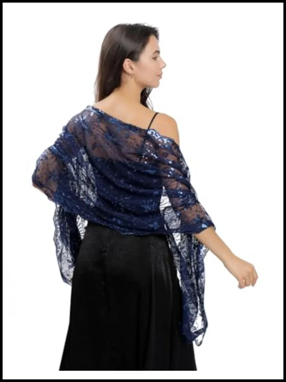1920s Sequin Fringed Shawl Evening Wrap Bridal Cape Mesh Scarf